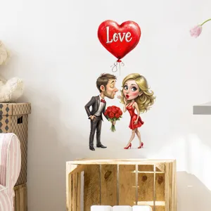 Detailed view of Valentine's Day wall sticker with cartoon couple and heart balloon