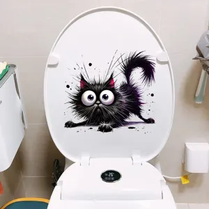 Lustiger schwarzer Katzenaufkleber, wasserfest und selbstklebend für den Toilettendeckel