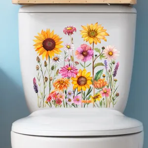 Kleurrijke zonnebloem sticker, waterbestendig decor voor op de toiletstorting.