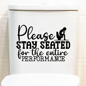 Waterproof self-adhesive toilet decal with 'Stay Seated' funny text for bathroom decor