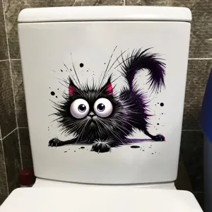 Kreativer lustiger flauschiger schwarzer Katze wasserdichter Toilettenaufkleber für Badezimmer