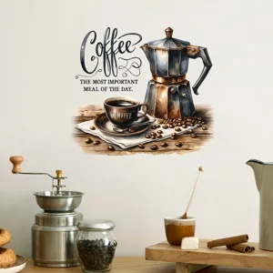 Vintage ακουαρέλα Moka pot και φλιτζάνι καφέ αφαιρούμενο αδιάβροχο αυτοκόλλητο