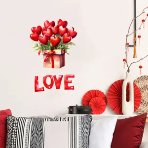 Detail of Valentine's Day red heart balloon gift box wall sticker with LOVE text