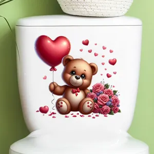 Valentijnsdag hartballon teddybeer sticker op een wit toiletreservoir geplakt decor