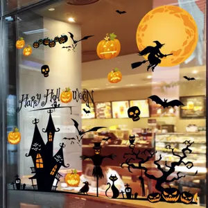 Αυτοκόλλητα Τοίχου Halloween PVC Στατικά Κολοκύθα Μάγισσα Νυχτερίδα Σχέδια Αυτοκόλλητα Παραθύρου Halloween για Διακόσμηση Σπιτιού Πάρτι