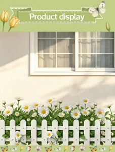 Vue détaillée de fleurs de marguerite et d'autocollants muraux de clôture blanche