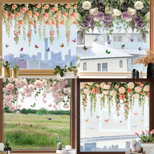 Double-Sided Floral Butterfly Window Sticker UV Printed Removable PVC Glass Decal For Home Shop Window Decoration