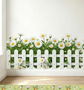 Sticker mural clôture marguerites vibrant pour la décoration des plinthes de chambre