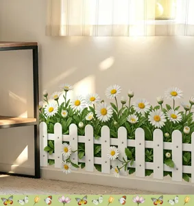 Sticker mural autocollant marguerites blanches et clôture pour décoration de chambre