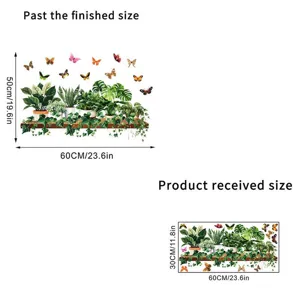 Detailed dimension diagram for green plant and butterfly static window decal