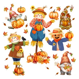 Lot de stickers d'automne aquarelle avec gnomes, citrouilles et feuilles d'érable