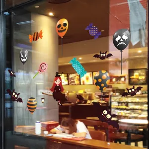 Στατικά αυτοκόλλητα παραθύρου Halloween με μπαλόνια κολοκύθας και μάγισσα.