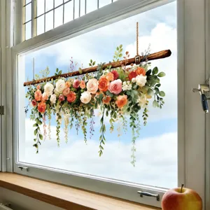 Sticker de fenêtre statique avec guirlandes de fleurs et roses pour la décoration