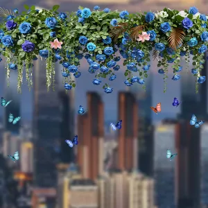 Elektrostatische raamstickers met blauwe rozen en vlinders voor decoratie