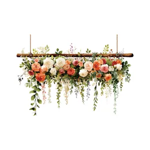 Autocollants statiques de fleurs colorées avec roses et branche pour vitre de magasin