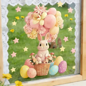 Adesivi elettrostatici per finestre con coniglietto di Pasqua e uova colorate