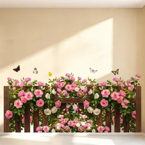 Autocollant mural rose et papillon avec clôture pour la décoration du salon
