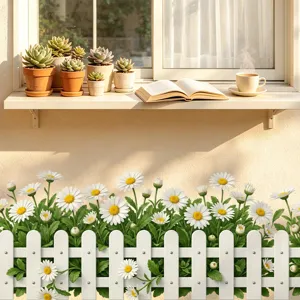 Beaux autocollants muraux marguerite et clôture blanche pour la décoration de la maison