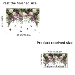 Dimensional detail for butterfly floral wall stickers with finished and received sizes.