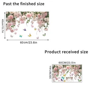 Detail showing finished size and sheet size of pink rose butterfly wall sticker
