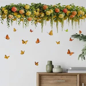 Realistic colorful 3D butterfly and hanging flower wall stickers for living room decoration