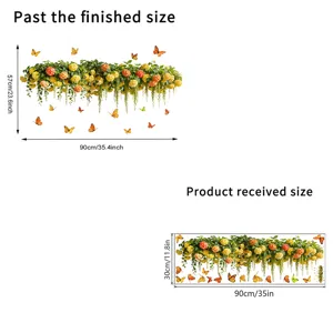 Size chart for butterfly hydrangea wall stickers showing sheet and layout dimensions.