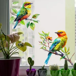 Detailed watercolor bird and branch static cling window sticker for home decor
