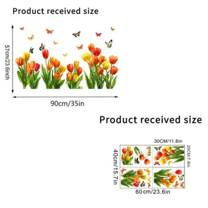 Detailed technical dimensions and layout of tulip and butterfly static window stickers