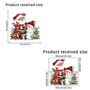Technical diagram showing received sizes for Christmas Santa and snowman glass stickers