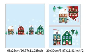 Weihnachtsfensterbilder mit verschneiten Häusern und Bäumen Layout und Größenbeschreibung.