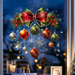 Christmas bow and balls static cling window sticker for festive holiday glass decoration