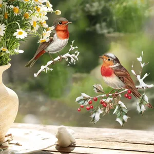 Decorative realistic robin bird on snowy berry branch window stickers for glass decor