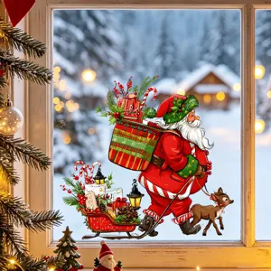 Festive Santa Claus static cling window sticker for Christmas holiday home decoration.