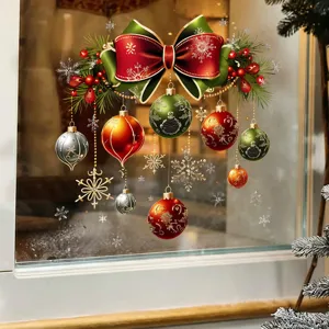 Christmas bow and baubles static window cling sticker for holiday home shop decor