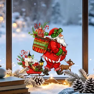Festive Santa Claus and reindeer static window sticker for Christmas glass decor