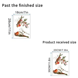 Size comparison detail of bird branch window decal sticker with measurements