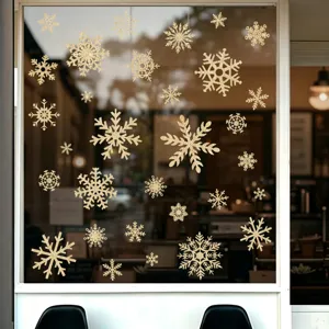 Set di adesivi per finestre a fiocco di neve dorato brillante per decorazioni natalizie