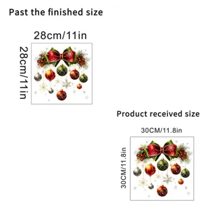 Dimension details for Christmas bow and ball static glass stickers in cm and inches