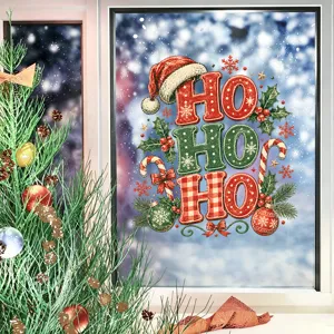 Christmas static cling window sticker featuring festive HO HO HO design and ornaments