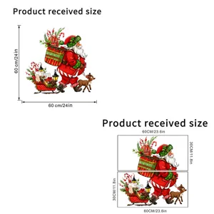 Detailed dimension and layout chart for Christmas Santa Claus static window stickers