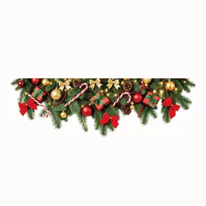 Autocollant de fenêtre guirlande de Noël avec ornements et branches de pin décorées
