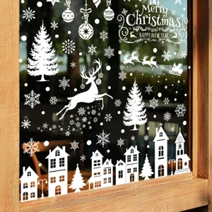 Fröhliche Weihnachten Statische PVC Fensteraufkleber Schneeflocke Rentier Haus Aufkleber Für Glastür Holiday Home Decoration