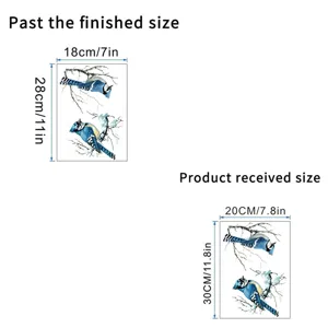 Dimension guide showing 20x30cm sheet size and 18x28cm finished bird wall decal size