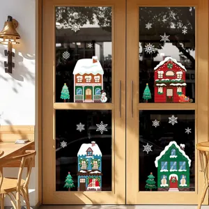 Weihnachts-Fensteraufkleber mit Schneeflocken und Häusern für festliche Dekoration