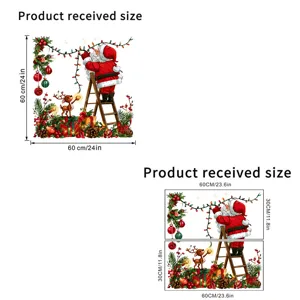 Detailed size specifications for Santa Claus and reindeer Christmas window static clings