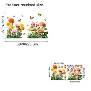 Detailed size specifications for floral butterfly static cling wall stickers