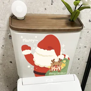 3D Kerst Toiletdeksel Sticker Kerstman Rendier Sneeuwpop Patroon Waterdicht PVC Zelfklevende Muursticker Badkamer Decoratie