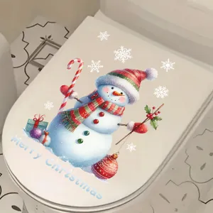 Feestelijke sneeuwpop kerst wc-bril sticker, waterdichte zelfklevende kerstversiering