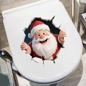 Feestelijke 3D Kerstman waterdichte sticker met muurdoorbraakeffect voor toiletdecoratie