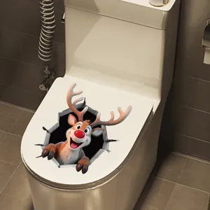 3D Kerstrendier toiletbrilsticker voor feestelijke kerstversiering van de badkamer